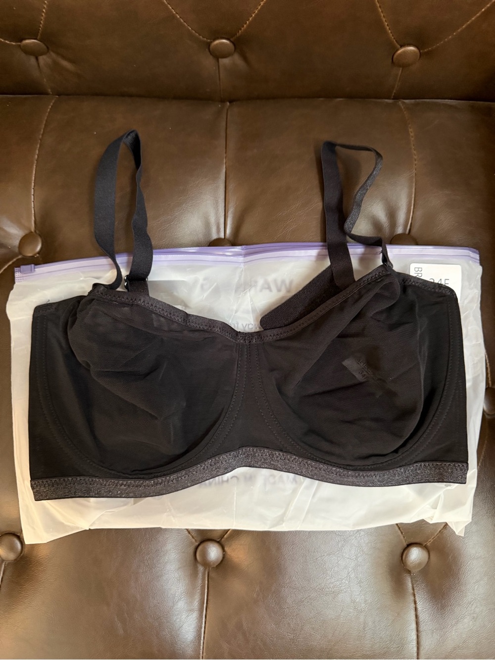 New SHECURVE 34F Black Sheer Women's Underwire Bra Smooth Support Adjustable